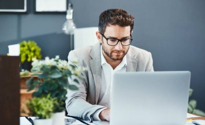 Businessman working on laptop